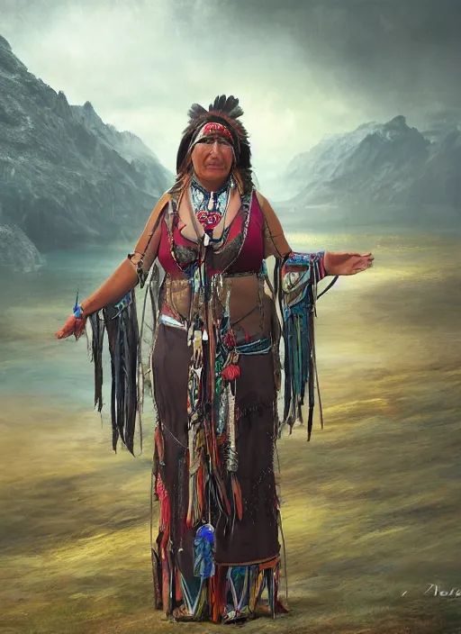 Prompt: acceptance, welcoming, indigenous woman, matte painting, fantasy art