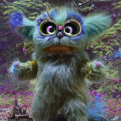 Prompt: A neofuturistic very highly detailed furby god with very highly detailed face in the beautiful garden in a very highly detailed solarpunk sci-fi city realistic concept art photography by Greg Rutkowski, sci-fi highly detailed, realistic concept art photography, Dimensional cyan gold natural light, cinematic shot, realistic concept art photography by Stephen Hickman and James Gurney and Hiromasa Ogura Ghost in the Shell rendered in Octane Render, From the distance. @adss