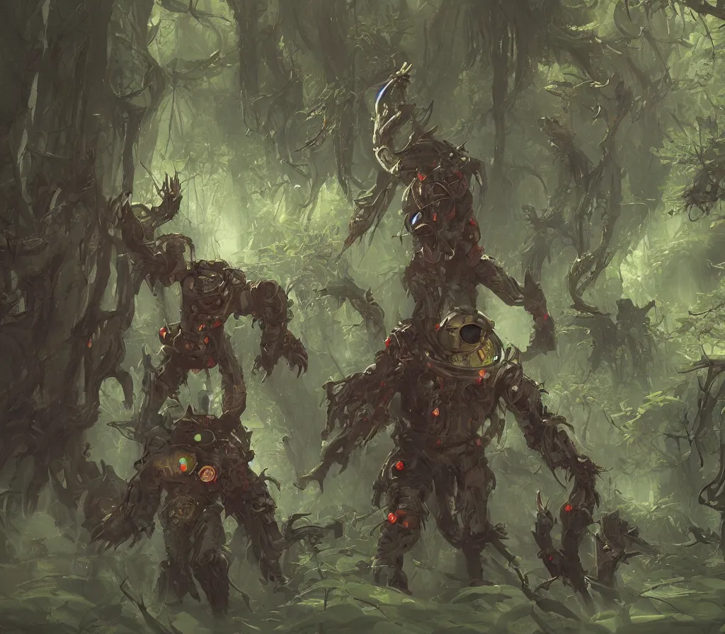 Image similar to astronaut walking in a forest made out of many demonic head and claws, by blizzard concept artists