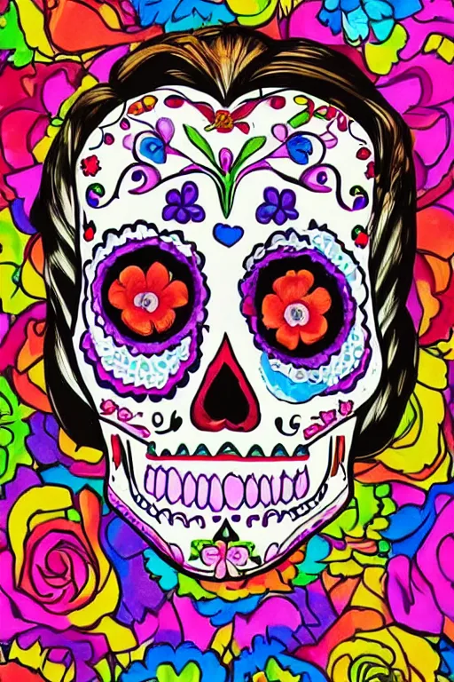 Image similar to Illustration of a sugar skull day of the dead girl, art by Jeff Koons