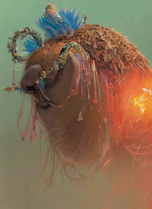 Image similar to detailed full body concept art illustration colorful pastel fantasy painting of a capybara merchant in full intricate clothing, ultra detailed, digital art, octane render, 4K, dystopian, micro details