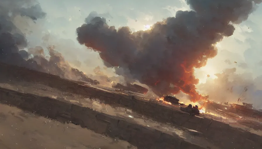 Image similar to normandy ww 2 battle, trending on pixiv fanbox, painted by greg rutkowski makoto shinkai takashi takeuchi studio ghibli