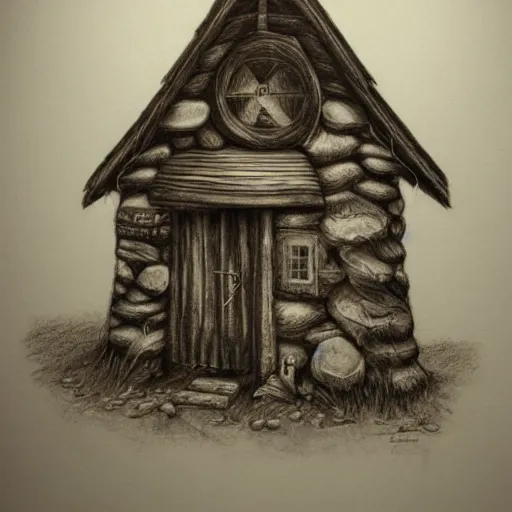 Image similar to hyper realistic pencil drawing of Stump House Tonnel, detailed, rim light, diffused, intricate, axe, by anna dittmann