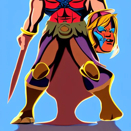 Image similar to filmation he-man in the style of a fantasy hero, digital art, artstation