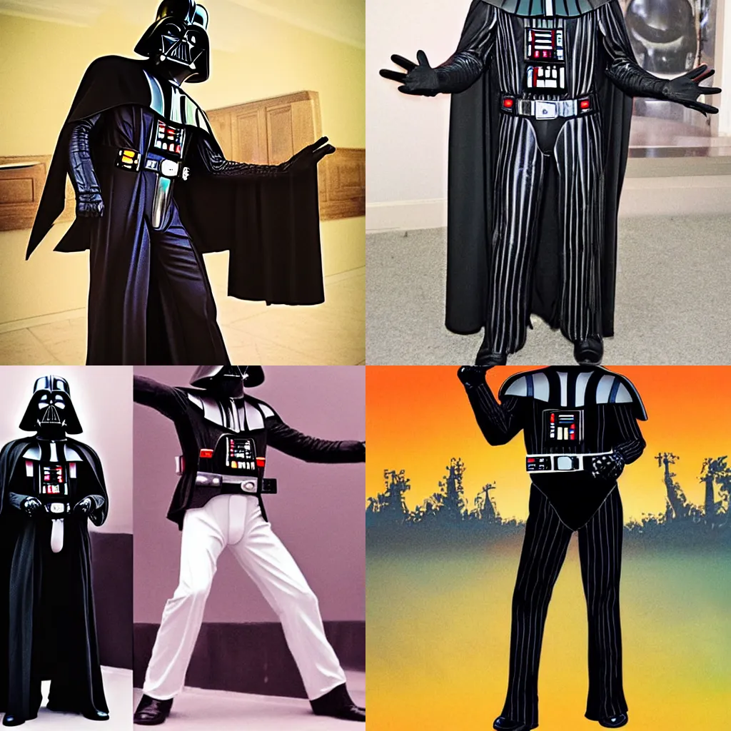 Prompt: Darth Vader dressed in Elvis Presley's American eagle jumpsuit