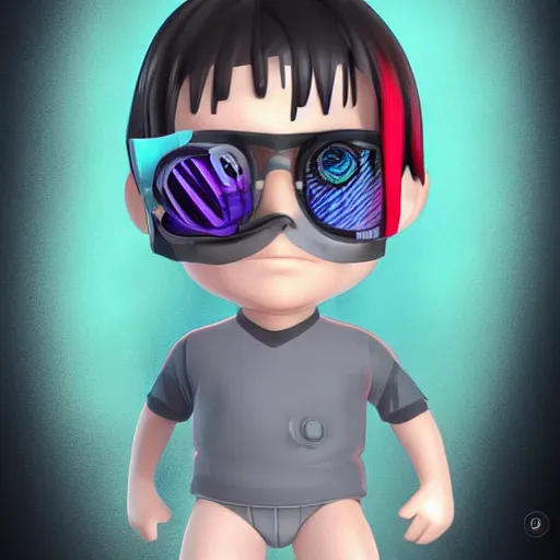 Image similar to a digital painting of a very confused man, chibi, by antonio mello, 3 d nft, nendoroid 3 d, cyberpunk artm, cgsociety, seapunk, anime aesthetic, rendered in maya