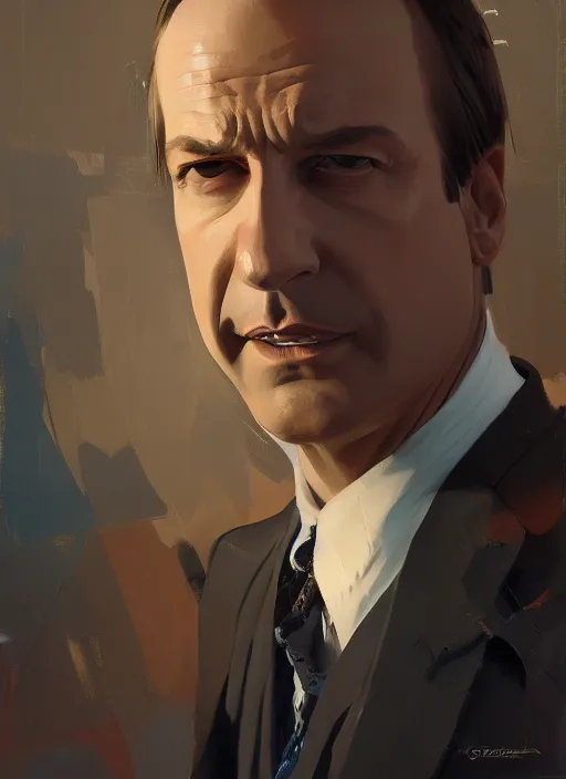 Image similar to portrait of saul goodman, medium closeup, lawyer clothing, painting by sargent and leyendecker, asymmetrical, intricate, elegant, matte painting, illustration,, by rhads, by greg rutkowski, by greg tocchini, by james gilleard, by joe fenton