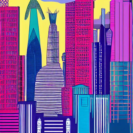 Prompt: colorful architecture skyline and cityscape illustrations