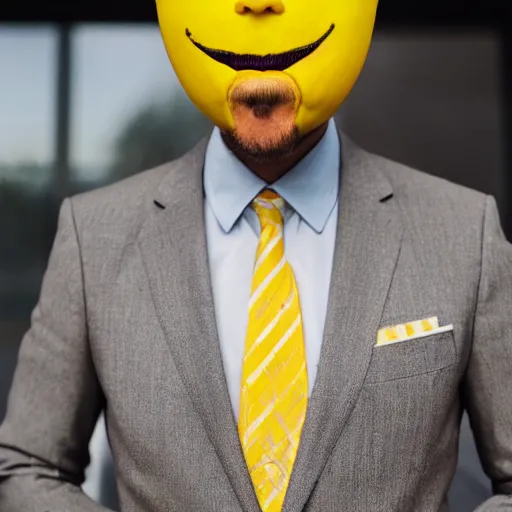 Image similar to a man wearing a suit lemon head