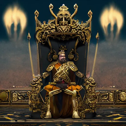 Prompt: Emperor sits in his 100 meter height, 500 meter width throne room, guarded by soldiers, digital art trending on artstation