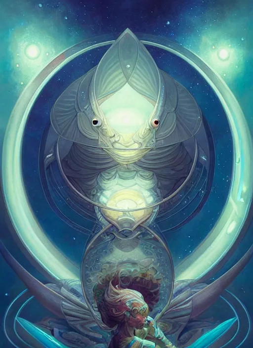 Prompt: symmetry!! pisces the fish!!!! highly detailed, high contrast, light reflection, trippy, nebula, trending on art station by artgem, by peter mohrbacher, by wlop, by ruan jia