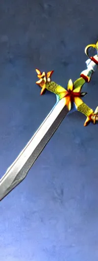 Prompt: fantasy sword rendered in top view.