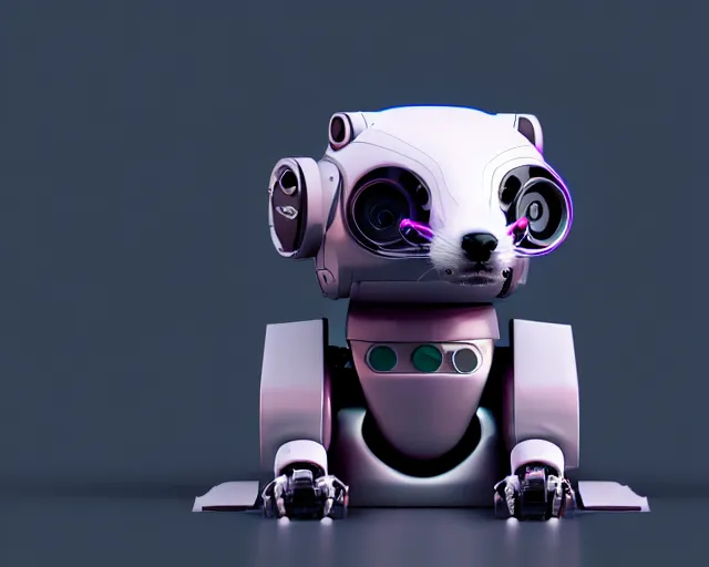 Image similar to futuristic ferret - shaped robot, robotic ferret - shaped 3 d octane render, cyberpunk ferret - shaped mechanical robot by mickael lelievre and remi cuxac