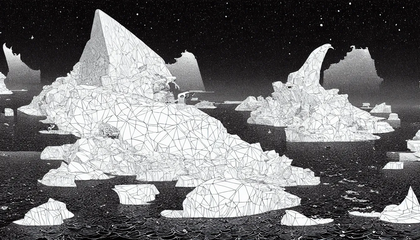 Image similar to iceberg by nicolas delort, moebius, victo ngai, josan gonzalez, kilian eng