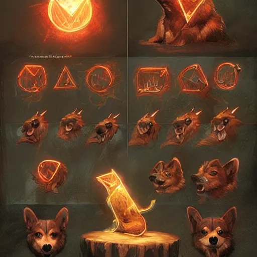 Prompt: corgi thaumaturgist, d & d character art, arcane runes, glowing spell effects, magical trinkets, fantasy, hyperrealistic, extremely detailed, digital illustration by greg rutkowski and artgerm