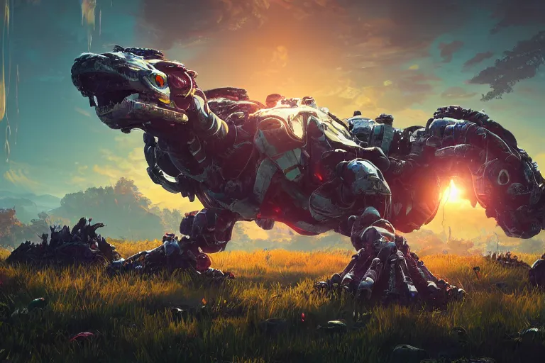 Image similar to shellsnapper machine mecanical creature robot of horizon forbidden west horizon zero dawn radiating a glowing aura global illumination ray tracing hdr fanart arstation by ian pesty and alena aenami artworks in 4 k