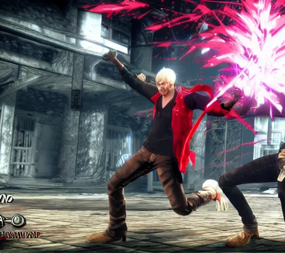 Prompt: dmc dante gunsmoke battle