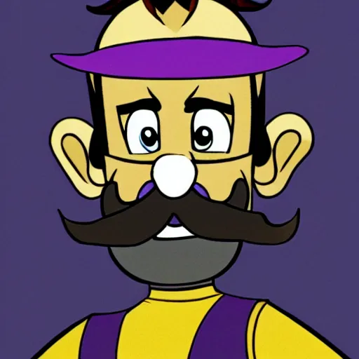 Prompt: Waluigi with a distorted stretched face