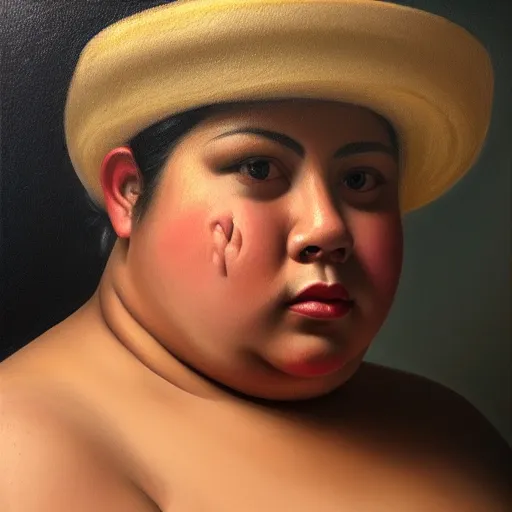 Image similar to A portrait of a strong and thick attractive non-binary person, medium skin tone, Mexican, oil painting, majestic, detailed, high resolution