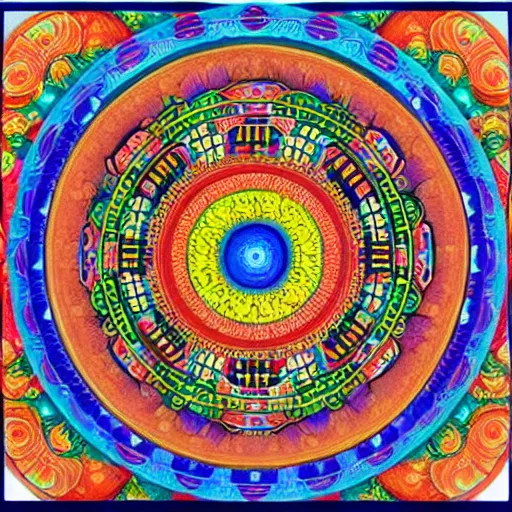 Image similar to A beautiful Buddhist Mandala, hyper-detailed, rainbow color scheme ::