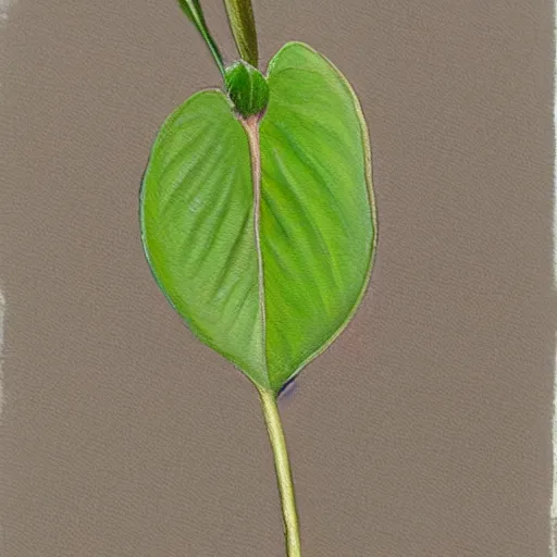 Prompt: detailed painting of a single small seedling on loose fresh earth, reveal several new leaves. muted colors and natural tones.