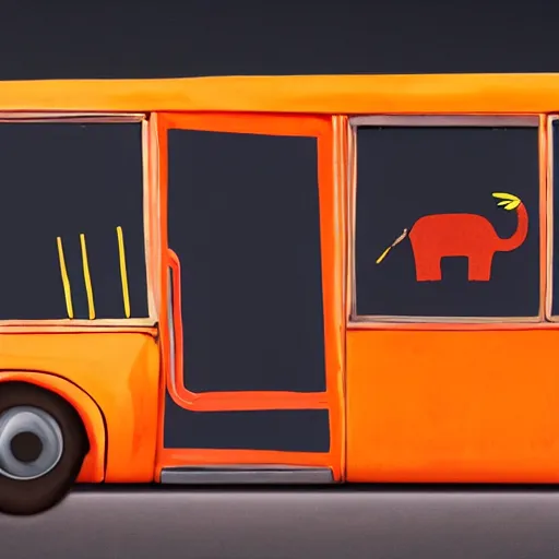 Image similar to orange elephant dancing on a bus internet art