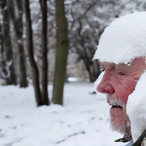 Image similar to an old man covered in snow