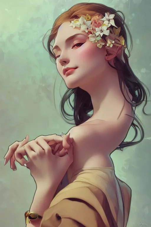 Prompt: A beautiful girl, highly detailed, digital painting, artstation, concept art, smooth, sharp focus, illustration, art by artgerm and alphonse mucha, high definition digital art, in the style of Ross tran and ilya kuvshinov