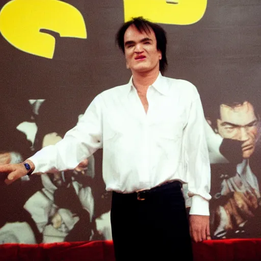 Image similar to quentin tarantino pointing at hundreds of human feet