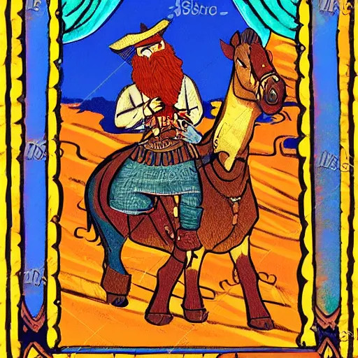 Image similar to bearded cowboy, persian folktale artstyle