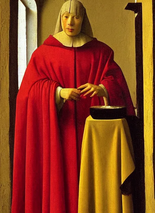 Image similar to red candle, medieval painting by jan van eyck, johannes vermeer, florence