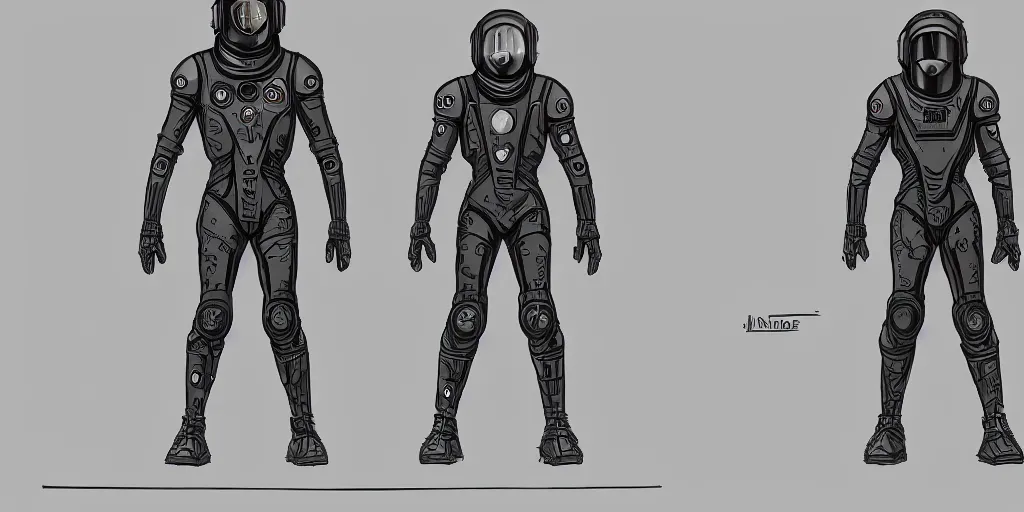 Image similar to male, fully body, elongated figure, science fiction space suit with a helmet, large shoulders, short torso, long thin legs, tiny feet, character sheet, funko, digital sketch, hyperdetailed, dieselpunk, stylized character design, concept design