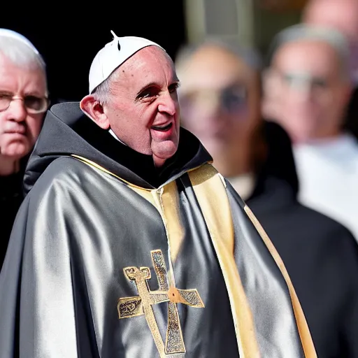 Prompt: the pope wearing a dark hooded cloak