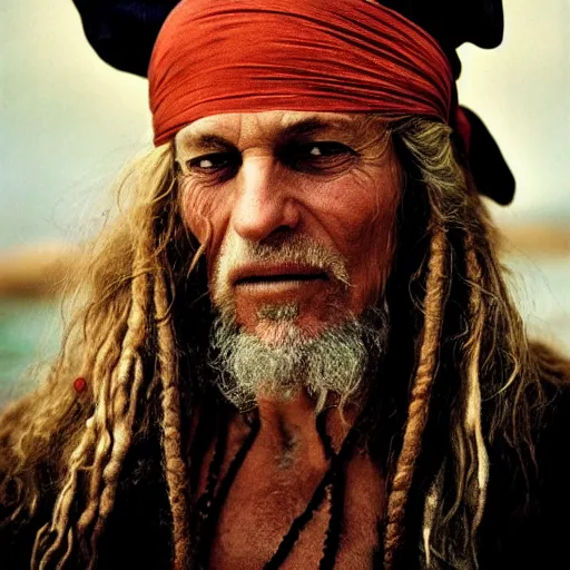 Image similar to portrait of an expressive face of an old pirate by annie leibovitz