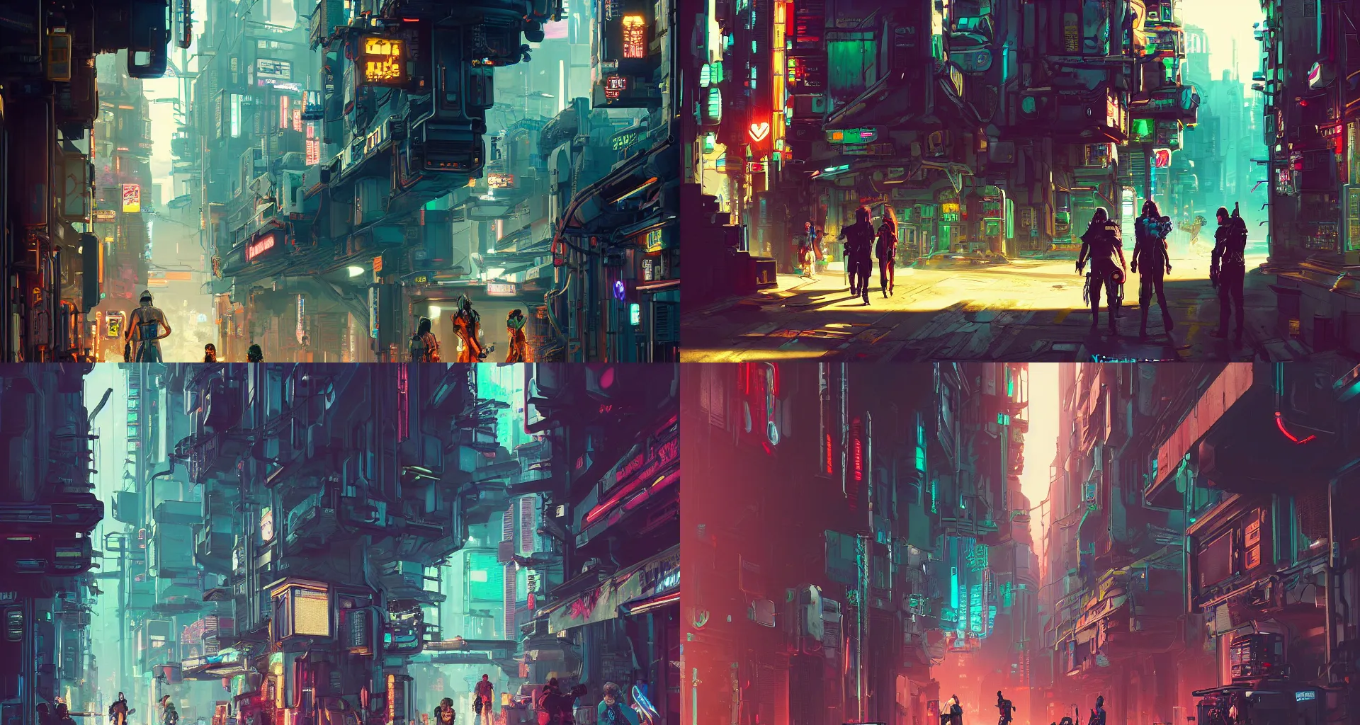 Prompt: a beautiful concept art of cyberpunk 2 0 7 7 alleyway with people are working on cyber robotics, by alena aenami and studio ghibli, dark night, anime, manga, hyper detailed, vibrant, landscape, 8 k hdr, digital, artstation, cg