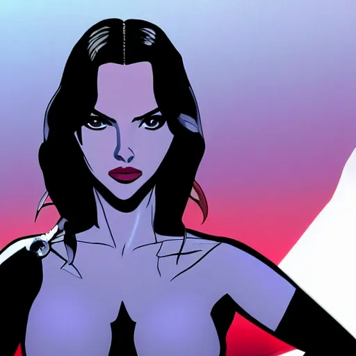 Image similar to scarlett johansson as aeon flux cartoon, photo real, smooth, sharp, intricate detail, dramatic lighting