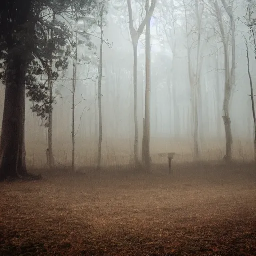 Prompt: a haunted circus deep in the middle of a foggy forest