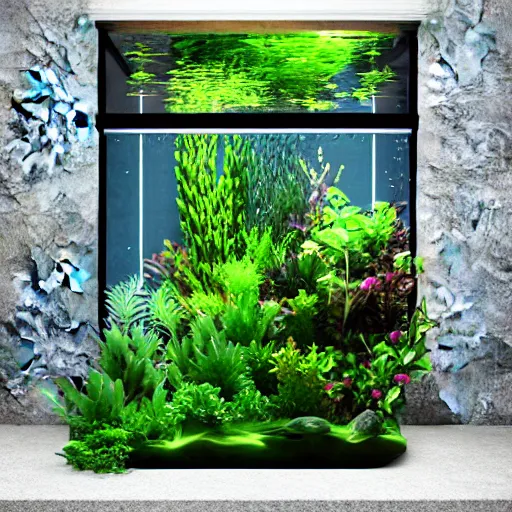 Prompt: glowing aquarium with plants inside digital art scary gothic mysterious