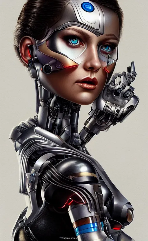 Image similar to female cyborg portrait, Pixar style by Tristan Eaton_Stanley Artgerm and Tom Bagshaw