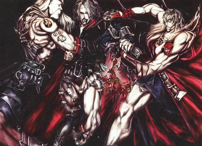 Image similar to castlevania richter and dracula arm wrestling by ayami kojima