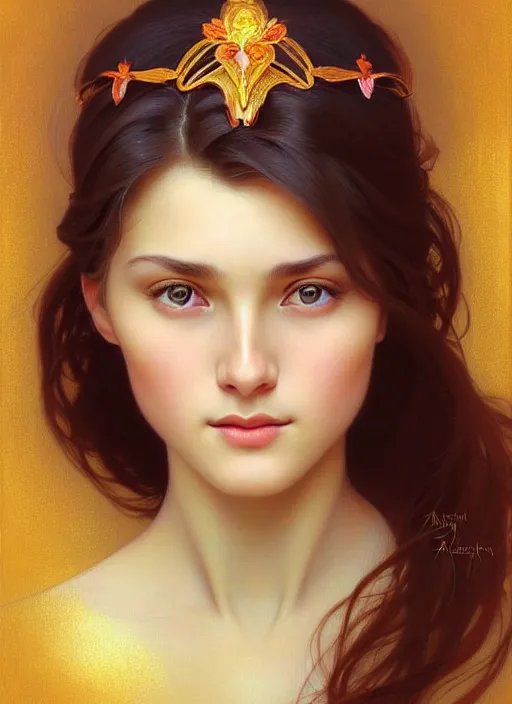 Prompt: beautiful ukrainian feminine face! portrait of young woman blessed by god with ever - increasing physical and mental perfection, beautiful hair, symmetrical! intricate, elegant, highly detailed, vision of holy perfection!! smile, digital painting, artstation, concept art, smooth, sharp focus, illustration, art by artgerm and greg rutkowski and alphonse mucha