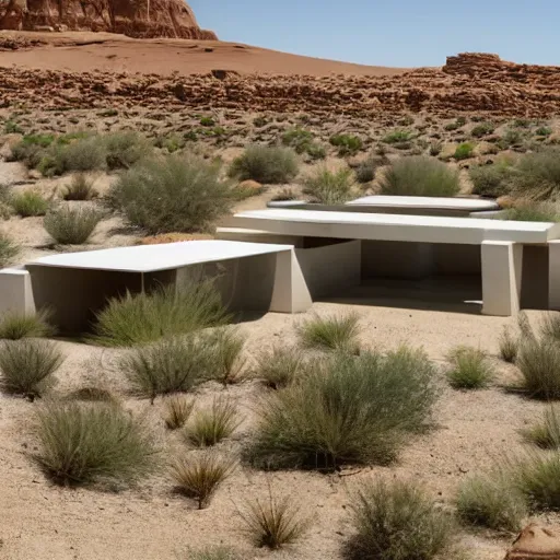 Prompt: an oasis - like architectural design in the middle of the desert