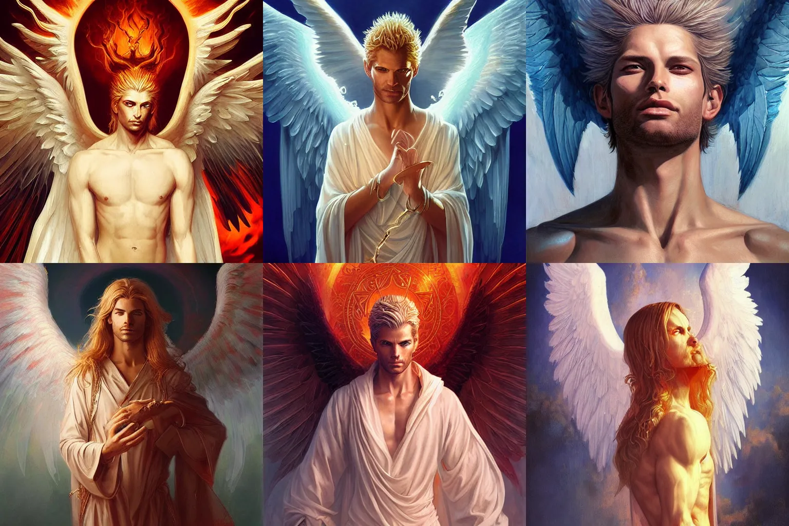 Prompt: A extremely beautiful highly detailed majestic angelic painting of lucifer by Maxence and Ross Tran and Michael Whelan,