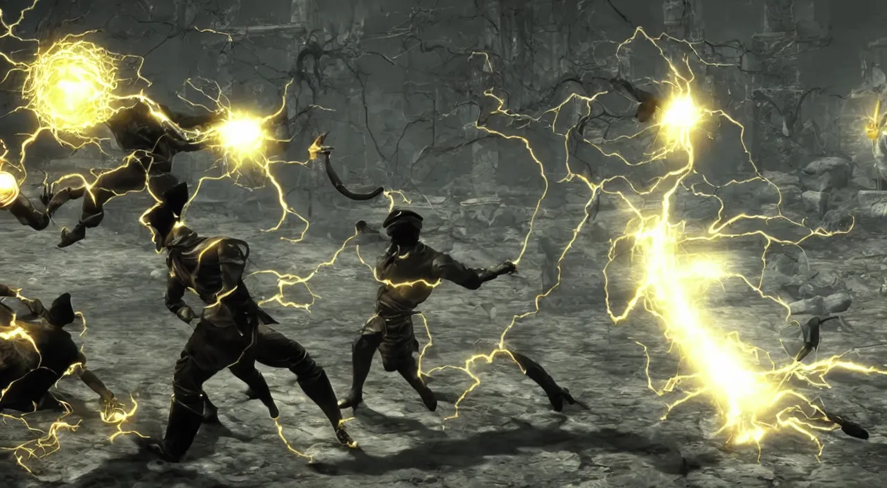 Image similar to nikola tesla vs thomas edison in a screenshot from the mortal kombat videogame