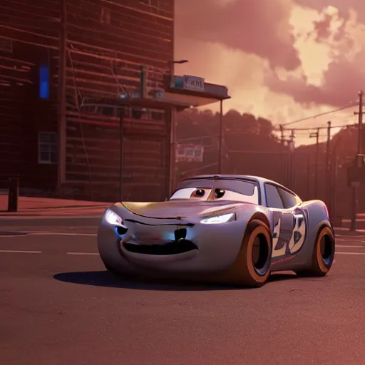 Image similar to lightning mcqueen ray - tracing render, unreal engine, 3 d, atmospheric light, godrays, award - winning, maya, blender