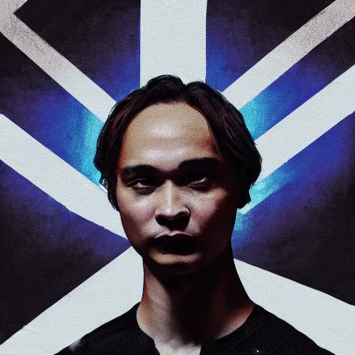 Prompt: Frank Dillane wearing a union jack crop top singing on a stage, intricate, digital painting, artwork by liam wong