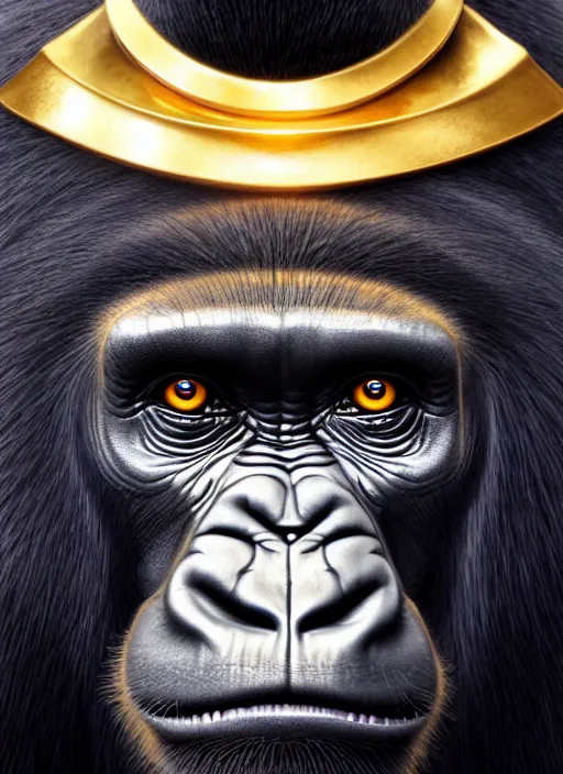 Prompt: dreamlike stunning gorillas god portrait, gold kimono, art by artgerm, wlop, loish, ilya kuvshinov, 8 k realistic, hyperdetailed, beautiful lighting, detailed background, depth of field, symmetrical face, frostbite 3 engine, cryengine,