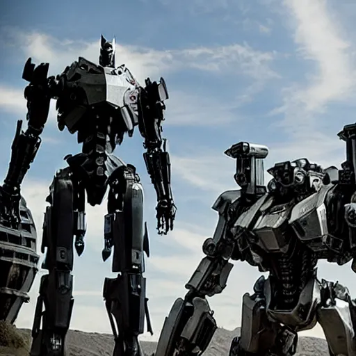 Image similar to cinematic still in real steel movie and westworld and pacific rim movie, one slim full body ornate humanoid armored core mega mech by fujioka kenki and by mamoru nagano