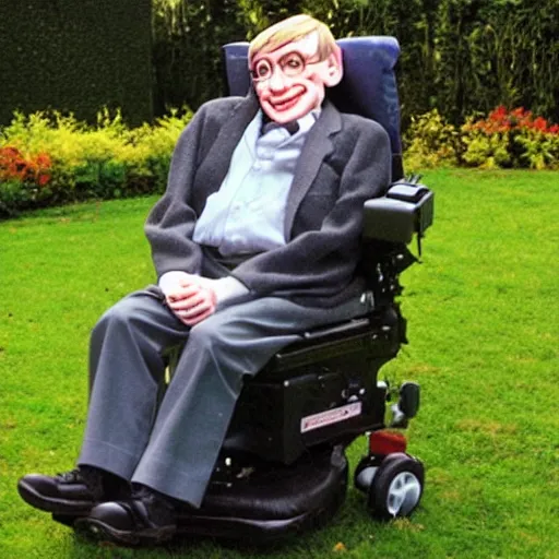 Image similar to Stephen Hawking as a garden gnome, a garden gnome resembling Stephen Hawking