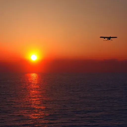 Prompt: plane far away in the sky, sunset